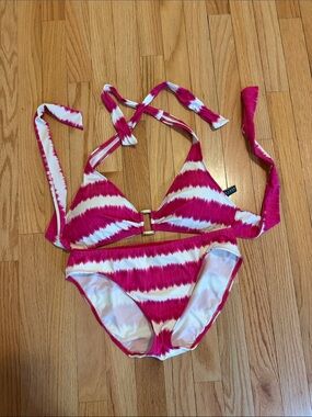 Lauren Ralph Lauren Pink & White Tie-Dye Bikini Top